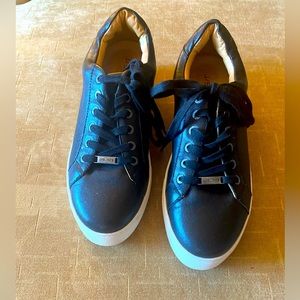 J Slides black leather sneakers